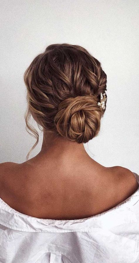 Gorgeous Wedding Hairstyles For The Elegant Bride I Take You | Wedding Readings | Wedding Ideas | Wedding Dresses | Wedding Theme Bridal Hair Updo Elegant Veils Low Buns, Bridal Hair With Open Back Dress, Bridal Hair Light Brown, Bridal Hair Low Bun Brunette, Wedding Bridesmaid Hairstyles Updo, Maid Of Honour Hairstyles Updo, Bridal Updo Brunette Low Buns, Formal Hairstyles Bun, Maid Of Honor Updo Hairstyles