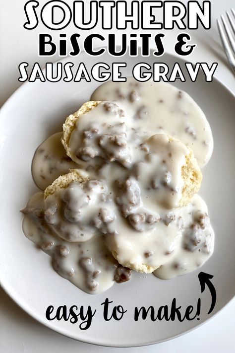 Buttermilk Biscuits and Sausage Gravy Recipe Buiscits And Gravy Recipes, Buiscits And Gravy Sausage, Breakfast Sausage Gravy, Classic Biscuits, Fluffy Buttermilk Biscuits, Easy Biscuits And Gravy, Spark Recipes, Breakfast Gravy, Biscuits And Gravy Recipe