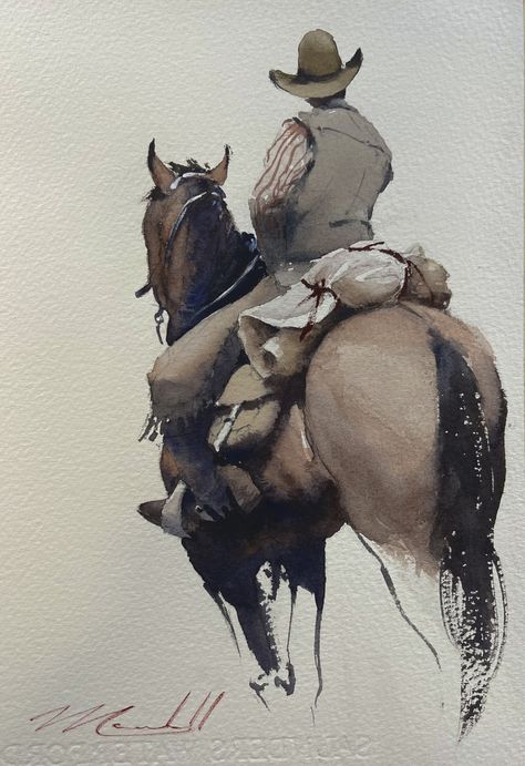 Cowboy Watercolor Paintings, Western Watercolor Paintings, Watercolor Cowboy, Cowboy Painting, Watercolor Horses, Western Paintings, Texas Art, Watercolor Horse, Cowboy Art