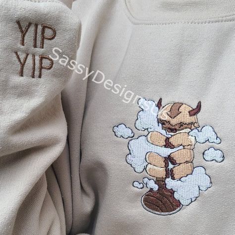 Appa Sweatshirt, Crewneck Sweatshirt Aesthetic, Flying Bison, Yip Yip, Embroidered Shirts, Embroidery Hoodie, Embroidered Crewneck, Nike Sweater, Christmas 2022