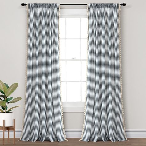 Lush Decor Boho Coastal Horizontal Ticking Stripe Tassel Window Curtain Panels - Bed Bath & Beyond - 37175428 Oasis Dress, Lush Decor, Rod Pocket Curtain Panels, Rod Pocket Curtains, Ticking Stripe, Black Panels, Horizontal Stripes, Curtain Panels, Window Curtain