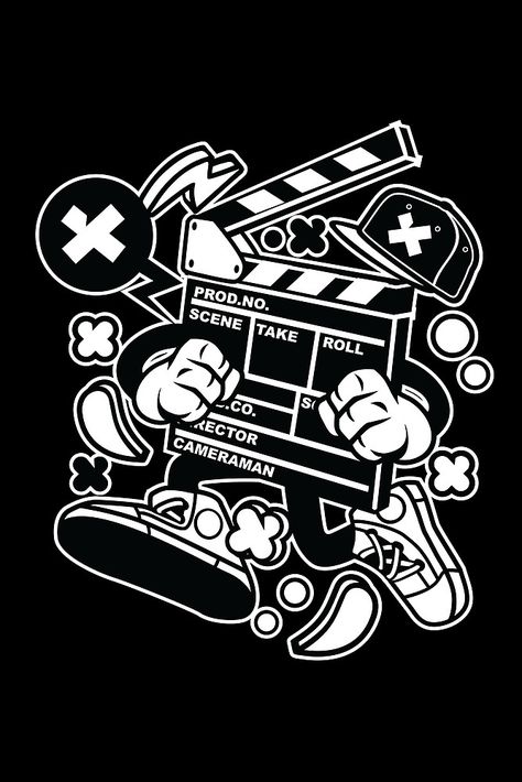 Clapperboard Illustration, Camera Illustration Design, Camera Character, Action Illustration, Lion Art Tattoo, Camera Cartoon, Camera Illustration, Doodle Characters, Tshirt Printing Design