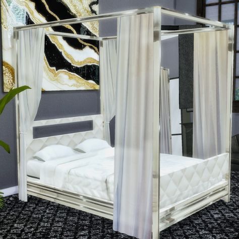 METAL CANOPY BED | The Sims Baddie Sims 4 Canopy Bed, Bed Veil, Canopy Bed Ideas Aesthetic, Sims 4 Canopy, Sims 4 Bed, Sims Baddie, Sims 4 Beds, Metal Canopy Bed, Metal Canopy