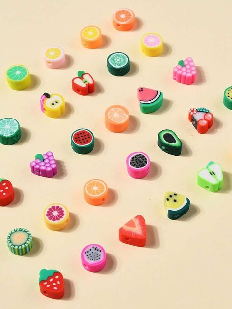 1pack 100pcs Polymer Clay Fruit Theme Beads 1Roll Elastic Crystal Thread for DIY Bracelet Finding Kits Mixed Color Fruit Bead & 1roll Crystal String | SHEIN USA Polymer Clay Fruit, Fruit Beads, Clay Fruit, Jewelry Making Kit, Strung Beads, Diy Bracelet, Clay Beads, Jewelry Making Beads, Diy Bracelets