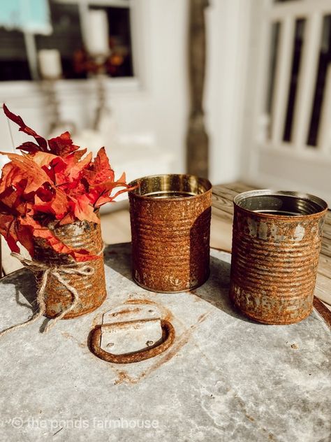 Tin Planters, Tin Can Art, Rusty Tin, Rusty Nail, Fall Decor Inspiration, Pinterest Diy Crafts, Vintage Inspired Decor, Diy Fall Wreath, Bird Houses Diy