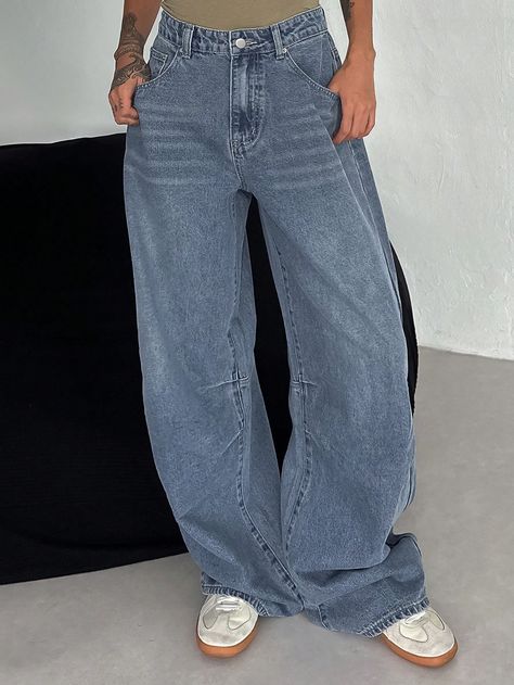 Loose Design Casual Women Baggy Jeans Medium Wash Casual   Denim Plain Harem/Genie Non-Stretch  Women Clothing, size features are:Bust: ,Length: ,Sleeve Length: Women Baggy Jeans, Pantalon Baggy, Jean Baggy, Jean Bleu, Snow Boots Women, Loose Blouse, Men's Knit, Women Denim Jeans, Baggy Jeans