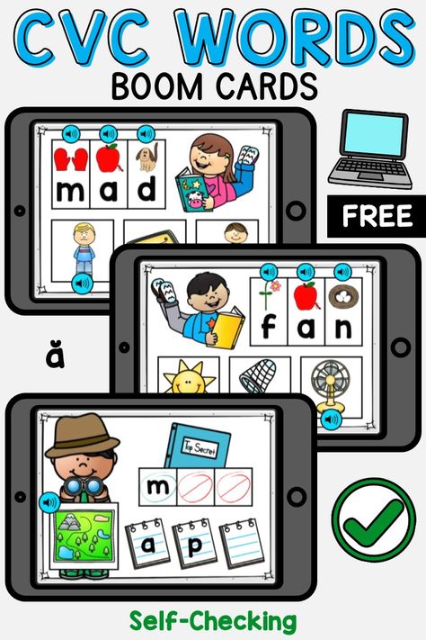 Practice CVC words with short a with 30 free Boom Cards. Use on a computer, tablet, or mobile device. Self Checking and great for digital learning at home. Free Boom Cards Kindergarten, Boom Cards Kindergarten, Boom Cards Free, Cvc Short A, Free Boom Cards, Digital Learning Classroom, Technology In The Classroom, Learning At Home, Kindergarten Resources