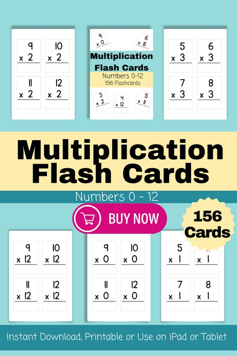 Does your child need to practice multiplication facts up to 12? These printable multiplication flash cards are here to help!  Get 156 flash cards to practice math facts from numbers 0 - 12. Purchase and print at home to help your kids learn their multiplication facts. Multiplication Flash Cards, Thanksgiving Coloring Book, Multiplication Flashcards, Lunchbox Jokes, Advent Activities, Printables Freebies, Multiplication Facts, Christmas Activities For Kids, Thanksgiving Kids