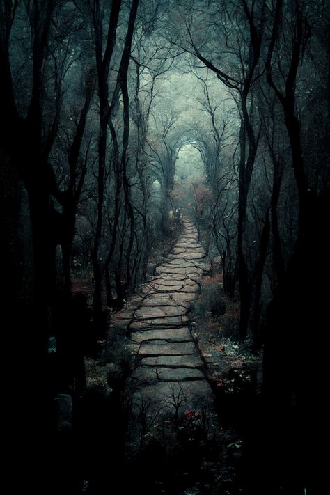 Haunted Forest Background, Spooky Enchanted Forest, Spooky Forest Painting, Creepy Path, Spooky Forest Aesthetic, Gothic Woods, Dark Enchanted Forest, Dark Fairytale Aesthetic, Scary Woods