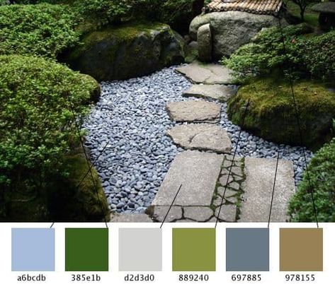 76+ Magical & Peaceful Zen Garden Designs and Ideas (2022) Japanese Garden Color Palette, Zen Garden Color Palette, Garden Color Palette, Interior Palette, Japanese Garden Plants, Garden Bonsai Tree, Budget Landscaping, Garden Japanese, Zen Garden Design