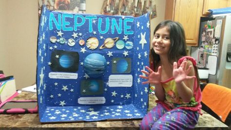 School project of planet Neptune Solar System Science Project, Neptune Project, Mars Project, Neptune Planet, Planet Project, Solar System Projects, Solar System Crafts, Science Projects For Kids, Space Projects