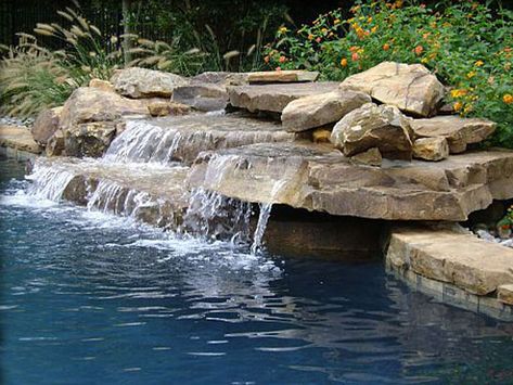 Pool Waterfall Landscaping, Pool Grotto, Buck Island, Shallow Shelf, Pool Waterfalls, Waterfall Landscaping, Swimming Pool Waterfall, Pools Backyard Inground, Rock Waterfall