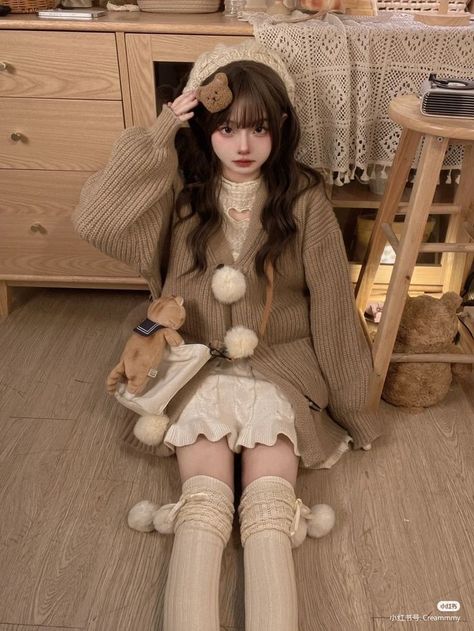 Kawaii Bear Outfit, Cute Korean Outfits, Kawaii Outfit Ideas, Kawaii Outfits, Bear Outfits, Outfits Y2k, Kawaii Dress, Jazz Band, Kawaii Fashion Outfits