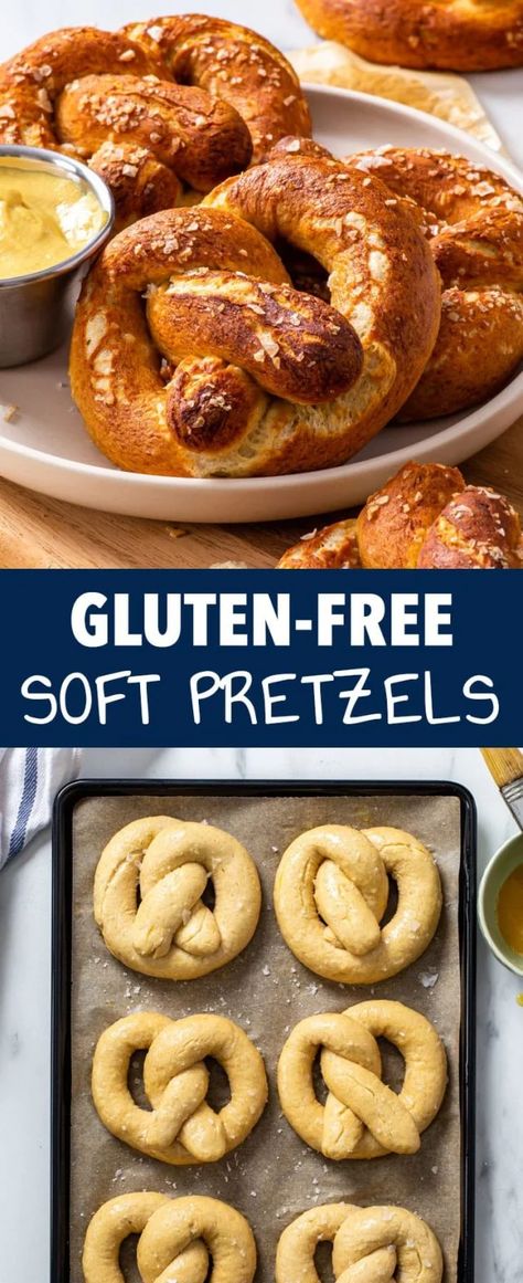 Easy Gluten Free Soft Pretzels - These gluten free pretzels are simply PERFECT: wonderfully soft and deliciously chewy, and they’re also incredibly easy to make! As the recipe doesn’t require any proofing, they’re ready in less than an hour. And the dough is a joy to work with: you can actually knead it and shape the pretzels without having to worry about them tearing. Gluten free bread. Gluten free recipes. Gluten free side dish recipes. Gluten free snacks. Gluten free appetizer. Gluten Free Soft Pretzel Recipe, Gluten Free Soft Pretzels, Pretzel Recipe, Gluten Free Dough, Gluten Free Pretzels, Pan Sin Gluten, Gluten Free Sides Dishes, Soft Pretzel, Homemade Gluten Free