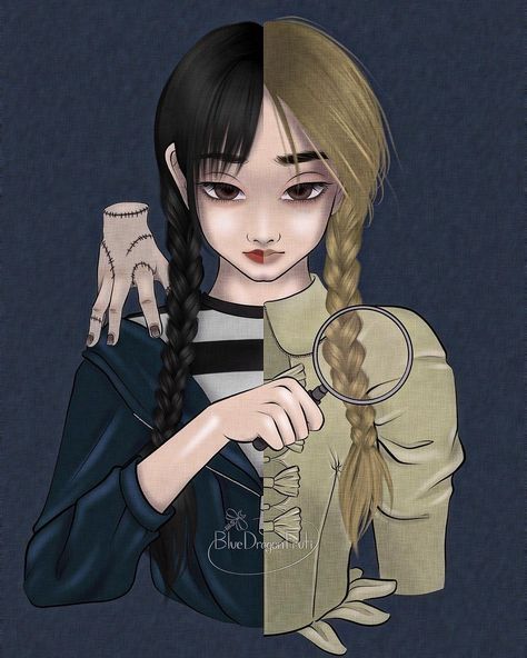 Art by @bluedragonfruti on Insta Wednesday Art, Wednesday Series, Wednesday Addams Dress, Addams Family Wednesday, Wednesday Adams, Morticia Addams, Addams Family, Wednesday Addams, Jenna Ortega