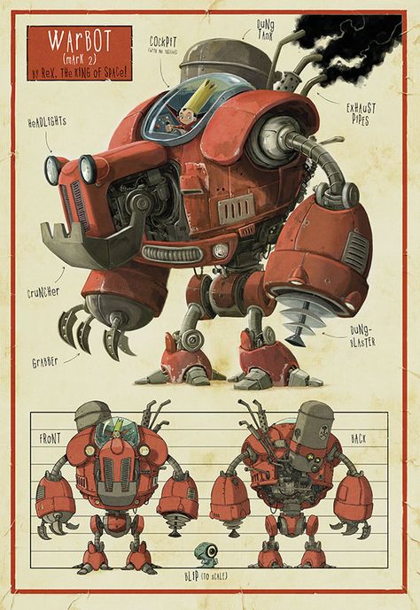 Warbot (mark 2) by Jonny Duddle, from his picture book King of Space 3d Karakter, Arte Robot, Arte Cyberpunk, A Robot, Robot Design, Robots Concept, Robot Art, Robot Concept Art, Character Design References