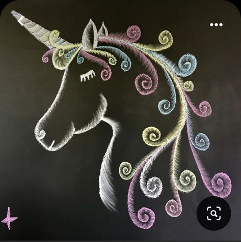 Unicorn Sidewalk Chalk Art, Unicorn Birthday Chalkboard, Black Board Chalk Art, Unicorn Chalk Art, Black Board Design Chalkboards, Chalk Unicorn, Chalkboard Drawing Ideas, Birthday Chalk Art, Unicorn Chalkboard