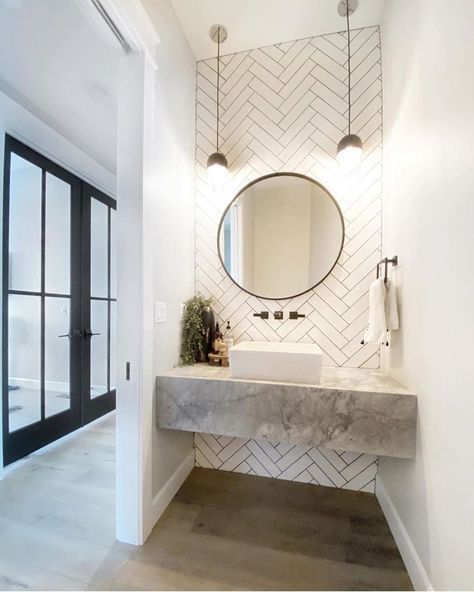 Powder Room Remodel, Everything Is Perfect, House Bathrooms, Powder Room Decor, Powder Room Design, Bathroom Design Decor, Downstairs Bathroom, Laundry In Bathroom, House Bathroom