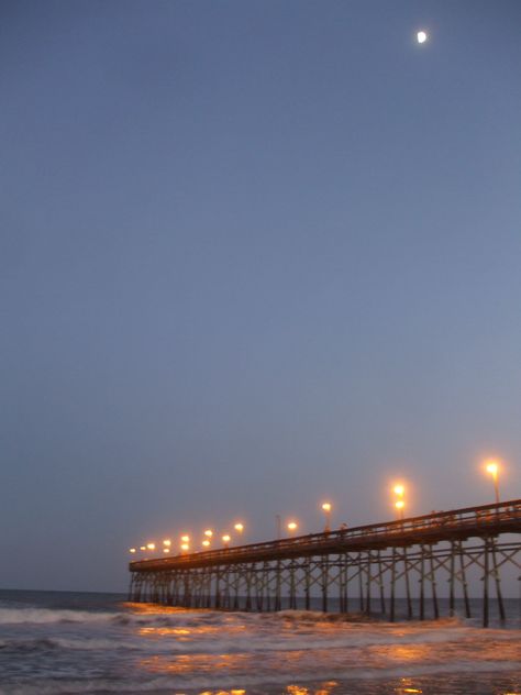 the moon over the pier at Ocean Isle Beach, NC Nc Beach Aesthetic, Myrtle Beach Nightlife, Southport North Carolina, Sunset Beach Nc, Saltwater Taffy, Ocean Isle Beach Nc, Nc Beaches, Obx Dr, Mlb Stadiums