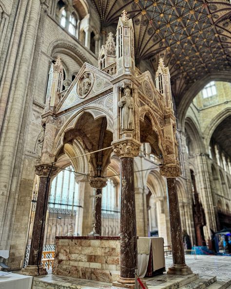 @peterborough_cathedral also known as the Cathedral Church of St. Peter, St. Paul, and St. Andrew, is a striking example of Norman architecture located in Cambridgeshire, England. Its iconic Gothic West Front features three grand arches, while the interior boasts a rare 13th-century painted wooden ceiling. Originally founded as a monastic church in 655 AD, the current structure was largely rebuilt in the 12th century. The cathedral is notable as the burial site of Catherine of Aragon and once... Painted Wooden Ceiling, Cambridgeshire England, Peterborough Cathedral, Norman Architecture, Enchanted Kingdom, Queen Of Scots, Wooden Ceiling, Catherine Of Aragon, St Andrew