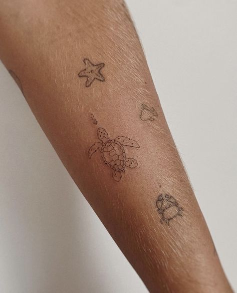 Zee Tattoo, Beach Inspired Tattoos, Aesthetic Tattoo Ideas, Beachy Tattoos, Beach Tattoos, Starfish Tattoo, Unique Tattoo Ideas, 20 Aesthetic, Summer Tattoo