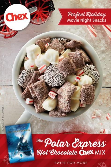 Fill up your cup with some delicious Polar Express™ Hot Chocolate Chex™ Mix this holiday season. Perfect for your movie night, festive treat exchange or any of your favorite seasonal gatherings, this mix is sure to bring a little extra Christmas spirit to your holiday snack lineup. Polar Express Hot Chocolate, Fill Up Your Cup, Chocolate Chex Mix, Chocolate Chex, Holiday Hot Chocolate, Holiday Snack, Chex Cereal, Chex Mix Recipes, The Polar Express