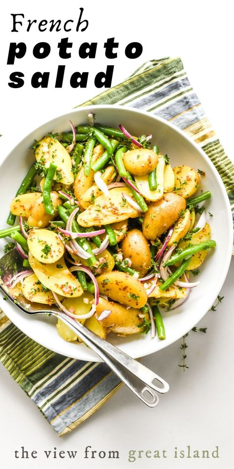 Green Bean Potato Salad, French Potato Salad, American Potato Salad, French Potatoes, Potato Salad Dressing, Mustard Vinaigrette, Cooking Green Beans, Green Beans And Potatoes, Green Bean Salads