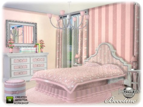 The Sims Resource: Becotine bedroom by jomsims • Sims 4 Downloads Bedroom Sets Ideas, Sims 4 Beds, Barbie Bedroom, Royal Bedroom, Sims 4 Bedroom, Pink Furniture, Adult Bedroom, Sims 4 Cc Furniture, Barbie Furniture