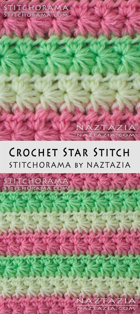 Crochet Star Stitch - Stitchorama by Naztazia Free Pattern & DIY Tutorial YouTube Video by Donna Wolfe Star Crochet Stitch Pattern, Crochet Star Stitch Blanket Free Pattern, Crochet Star Stitch Tutorial, Star Crochet Stitch, Crocheting Machine, Plaid Haken, Star Stitch Crochet, Crochet Star Pattern, Crochet Star Stitch