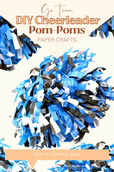 DIY CHEERLEADING POM POMS How To Make Tissue Pom Poms, Streamer Pom Poms Diy, Easy Diy Pom Poms, Make Pom Poms Cheerleading, How To Make Paper Pom Poms, Crepe Paper Pom Poms Diy, How To Make Pom Poms With Tissue Paper, How To Make Pom Poms For Cheerleading, Diy Pompoms Cheerleader