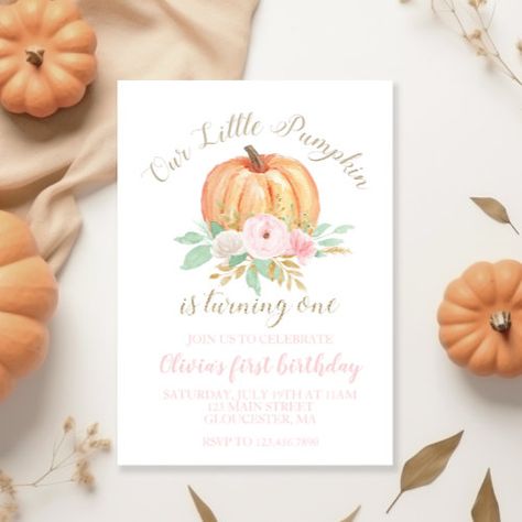 Our Little Pumpkin Gold And Floral First Birthday Invitation #zazzle #weddinginvitations #birthdayinvitations #babyshowerinvitations #zazzleinvitations #monogram #businesscards #graduation #homedecor Floral First Birthday, 98th Birthday, Floral Birthday Invitations, Pumpkin Birthday, Rose Orange, Baby Shower Pumpkin, Orange Plaid, Pink Invitations, 1st Birthday Invitations