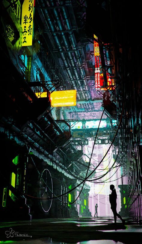 Dark Alleyway Drawing, Talon Aesthetic, Alleyway Drawing, Cyberpunk Alleyway, Cyberpunk Slums, Blender Lighting, Cyberpunk Alley, Cyberpunk Street, Dark Cyberpunk