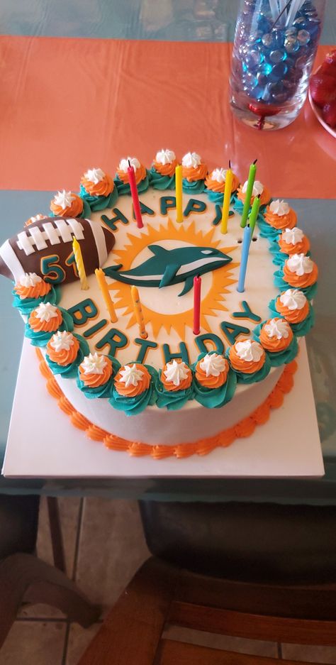 Dolphins Football Cake, Miami Dolphins Cake, Dolphins Cake, Dolphin Birthday Cakes, Dolphin Birthday Parties, Dolphin Birthday, Dolphin Cakes, Dolphin Party, Dolphins Football