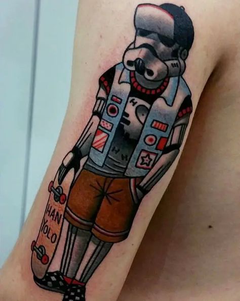 250+ Most Memorable Star Wars Tattoo | Spiritustattoo.com Stormtrooper Tattoo, Traditional Style Tattoo, Key Tattoos, Traditional Tattoo Sleeve, Geek Tattoo, Fire Tattoo, Tattoo Clothing, American Tattoos, Star Wars Tattoo