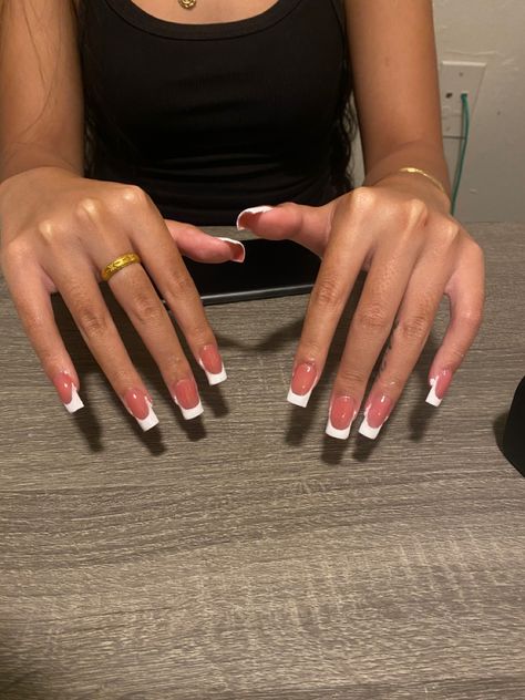 white french tip nails | jelly nails | gel x nails | acrylics | short nails | nail inspo | summer nails | clean girl nails Jelly French Tip Nails, Nails Acrylics Short, Gel X French Tip Nails, Gel X French Tip, Jelly Nails Gel, Acrylics Short, Nails Clean Girl, White French Tip Nails, Clean Girl Nails