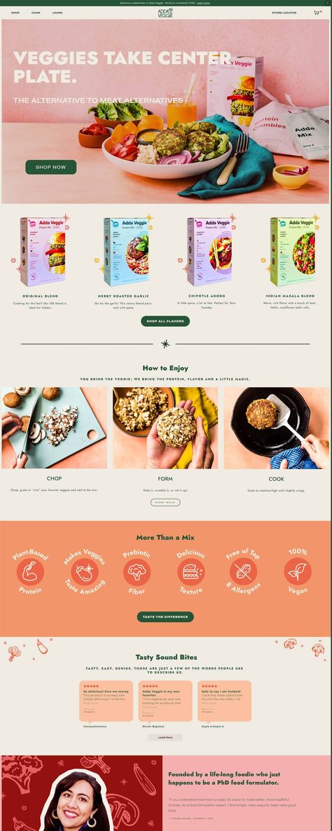 Adda Veggie | eCommerce Website Design Gallery & Tech Inspiration Food Website Homepage Design, B2c Website Design, Snacks Website Design, Creative Ecommerce Website Design, Healthy Food Website Design, Unique Website Design Inspiration, Food Ecommerce Web Design, Web Ux Design, Website Design Homepage