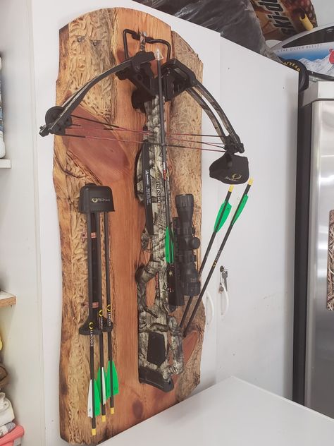 Cross Bow Rack, Diy Crossbow Rack, Crossbow Storage Ideas, Diy Bow Holder Archery, Crossbow Holder, Turkey Hunting Decor, Hunting Room Design, Hunting Room Decor, Deer Skull Decor