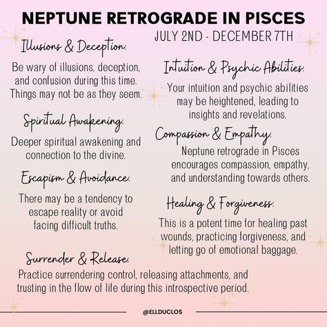 NEPTUNE RETROGRADE IN PISCES ♓️: July 2nd - December 7th (what to expect) #neptune #neptuneretrograde #astrology #astrologypost #astrologyposts #astrologyreadings #astrologysigns #astrologylover #astrology101 #dailyhoroscope #horoscope #horoscopes #astrologyzone #dailyastrology Neptune In Pisces, Neptune Retrograde, 2nd December, Daily Astrology, Escape Reality, Daily Horoscope, Psychic Abilities, Astrology Signs, Spiritual Awakening