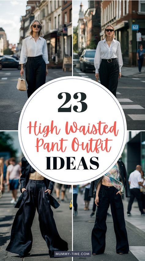 Discover the versatility of high-waisted pants with our outfit ideas for women! 🌟👗 Whether you’re going for a professional look or a laid-back vibe, our high-waisted pant outfit ideas will elevate your wardrobe. Explore trendy and classic combinations that will keep you looking your best. Tap to explore! 📲 #FashionGoals #OutfitInspo #HighWaistedStyle Navy Blue High Waisted Pants Outfits, Trendy Pants Outfit, Pants Outfit Ideas For Women, Pant Outfit Ideas, High Waisted Black Pants, High Waisted Pleated Pants, High Wasted Pants, Pants Outfit Ideas, High Waisted Pants Outfit