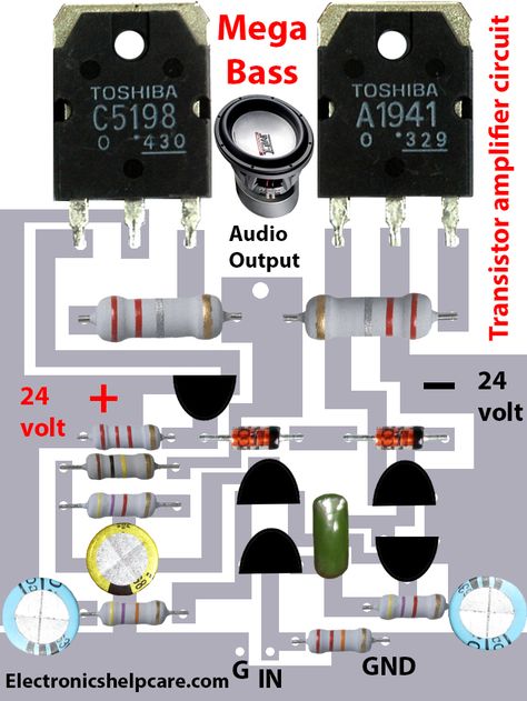 Rangkaian Elektronik Amplifier, Subwoofer Amplifier Circuit Diagram, Power Amplifier Circuit Diagram, Amplifier Circuit Diagram, Amplifier Design, Simple Electronic Circuits, Amplificatori Audio, Diy Audio Projects, Basic Electronic Circuits