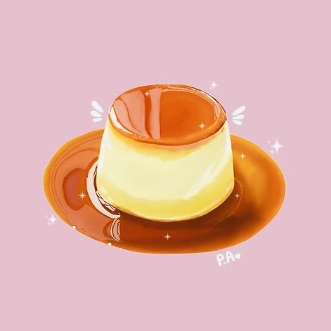 Caramel Flan, Desserts Drawing, Chicken Logo, Caramel Pudding, Berbuka Puasa, Custard Pudding, Food Sticker, Food Artwork, Custard Recipes