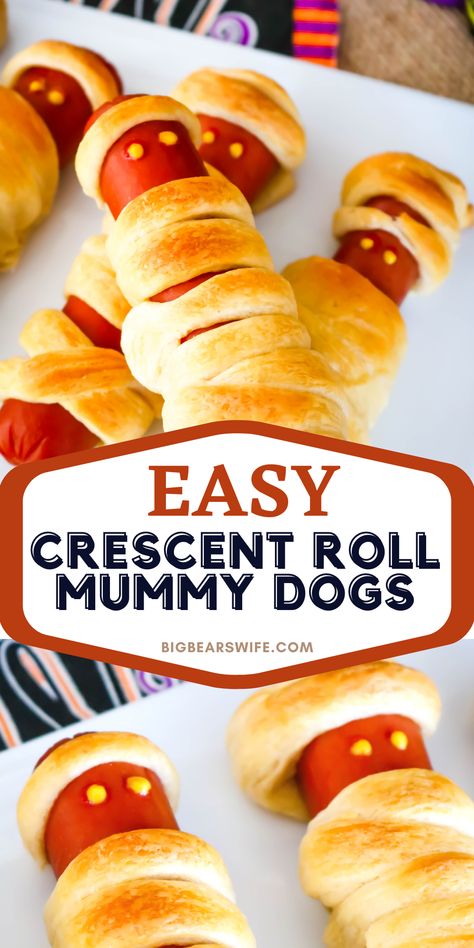 Crescent Roll Hot Dog Mummies, Crescent Mummy Dogs, Crescent Roll Mummy Dogs, Mummy Pigs In A Blanket Crescent Rolls, Halloween Hot Dog Mummies, Mummy Crescent Dogs, Crescent Roll Mummies, Spider Crescent Rolls, Hot Dog Mummies Crescent Rolls