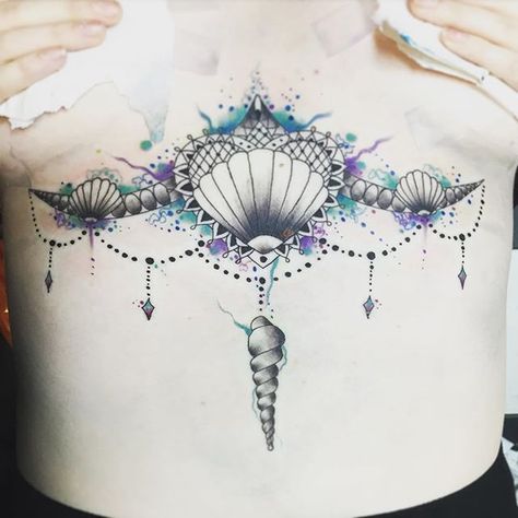 Pin for Later: 26 Pretty Tattoos Fit For a Real-Life Mermaid Tattoo Painting, Underboob Tattoo, Disney Tattoo, Initial Tattoo, Mermaid Tattoo, Mermaid Tattoos, Sternum Tattoo, Mermaid Inspired, Wolf Tattoos