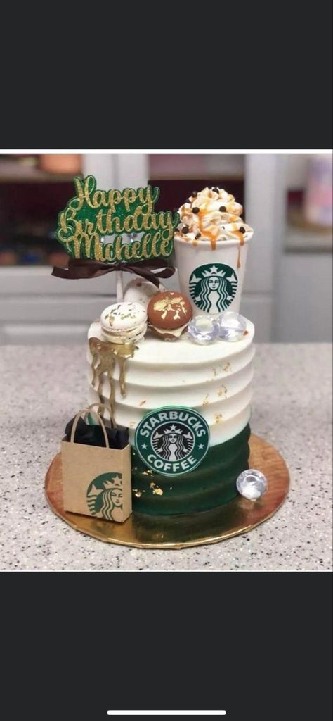 Starbucks Themed Birthday Cake, Coffee Shaped Cake, Coffee Cake Design Ideas Birthday, Coffee Theme Cake Ideas, Starbucks Cakes Birthday Ideas, Coffee Theme Cake, Coffee Themed Cake, Starbucks Birthday Cake, Starbucks Birthday Party