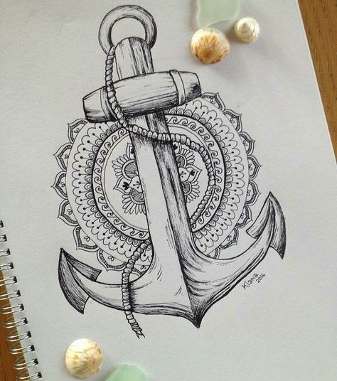 Mandala Shells, Nautical Mandala, Nautical Drawing, Anchor Drawings, Anchor Art, Anker Tattoo, Creativity Ideas, Nautical Inspiration, Pinterest Art