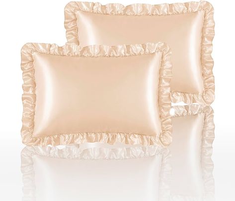 Amazon.com: HommxJF Silky Satin Ruffled Pillow Cases for Hair and Skin,Blush Pink Silk Pillowcases King Set of 2 with Envelope Closure Princess Room Decoration : Home & Kitchen Princess Ruffle Bedding, Pink Silk Pillow Case, Silk Bedding Frilly, Champagne Silk Pillowcase, Ruffle Pillow Case, Frilly Pillow Case, Princess Room Decor, Silk Pillowcases, Princess Decorations