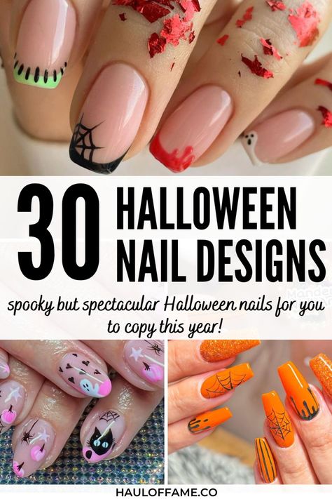 We've gathered 30 spooky but spectacular halloween nails for you to (trick or) treat yourself to this Halloween. Whether you're on the lookout for Halloween nails designs for acrylic Halloween nails, short Halloween nails or simple Halloween nails, we made sure to keep all that in mind when choosing our favourite Halloween nails ideas for 2022. These designs will also look great on almond shape Halloween nails, stiletto and even coffin (pun intended!). Easy to do from home too and so cute too! Easy Halloween Nails Design, Fun Halloween Nails, Candy Corn Nails, Black Halloween Nails, Halloween Nails Diy, Nail Art Halloween, Holloween Nails, Halloween Manicure, Halloween Nails Easy