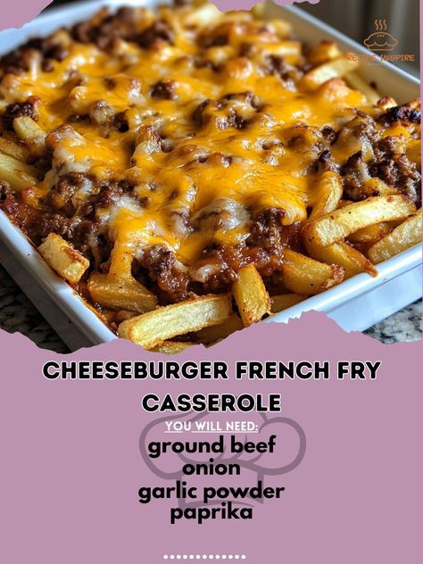 Ground Beef Fries Recipe, Hamburger Meat And French Fries Recipes, Cheeseburger French Fry Casserole, Casserole Cheeseburger, Fry Casserole, French Fry Casserole, Recipes Using Ground Beef, French Fries Recipe, Frozen French Fries