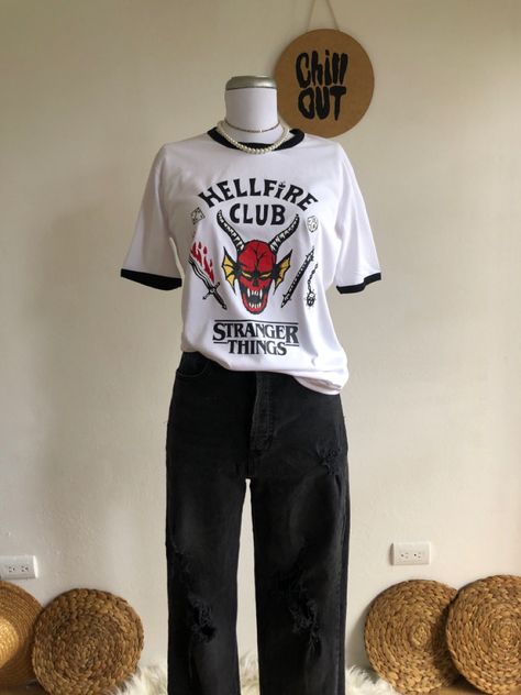 Hellfire club shirt outfit Hellfire Club Shirt Outfit, Hellfire Club Shirt, Hellfire Club, Club Shirts, Shirt Outfit, Stranger Things, Street Style