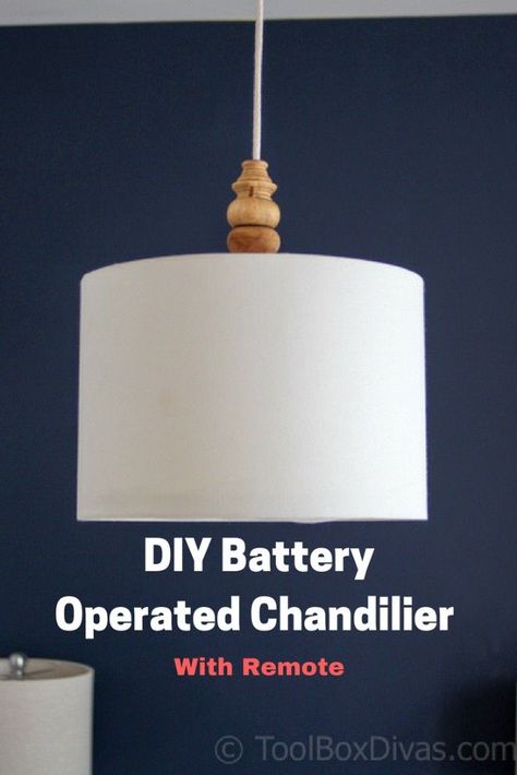 DIY Battery Operated Drum Shade Chandelier with Remote. Cheap and Inexpensive. This is the perfect solution for renters and rooms that are not wired for lighting in the ceiling. It's a battery operated Chandelier that works with a remote with a dimmer and a timer. Inexpensive Chandelier, Light Fixture Diy, Battery Operated Chandelier, Lights In Bedroom, Diy Light Fixture, Diy Drum Shade, Diy Drum, Drum Shade Chandelier, Ceiling Mounted Light